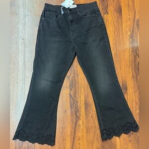 FRAME Black Eyelet Hem Cropped Flare Jeans Lacey Size 29